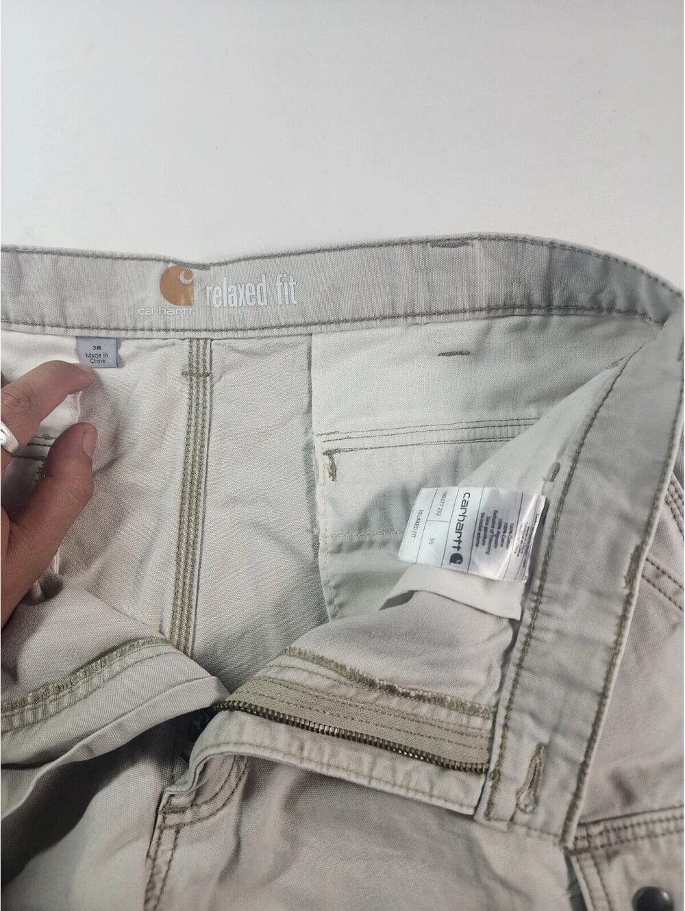 Carhartt Men's Khaki Cargo Shorts, Size 36, with Button Pockets and Relaxed Fit